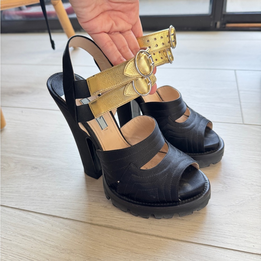 Prada Black and Gold Platform Heels